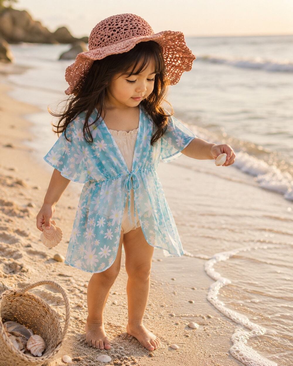 New Darling Daisy Print Mesh Tie Front Swim Coverup 3/4